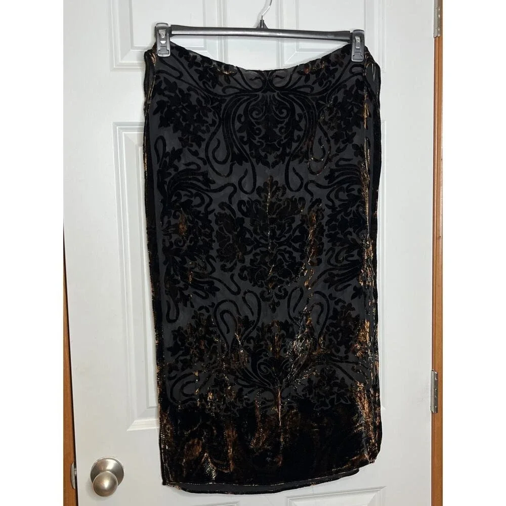 Black Gold Burnout Velvet Scarf Shawl‎ Sheer Wrap Whimsigoth